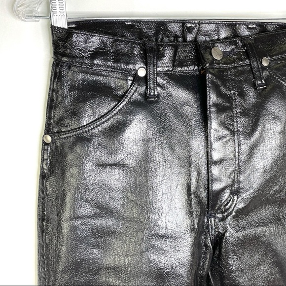 RARE Vintage Wrangler Black Leather vinyl pleather wax Denim Jeans 7 x 32 - Picture 4 of 12